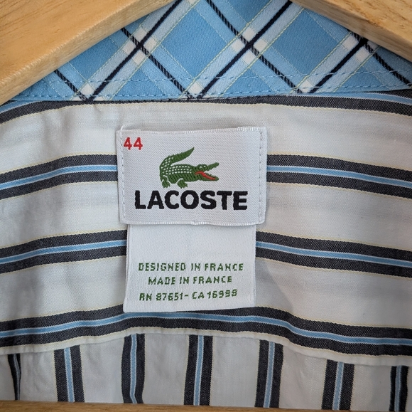 Lacoste Blue and White Striped Shirt 100% Cotton Size 44 - Picture 2 of 4